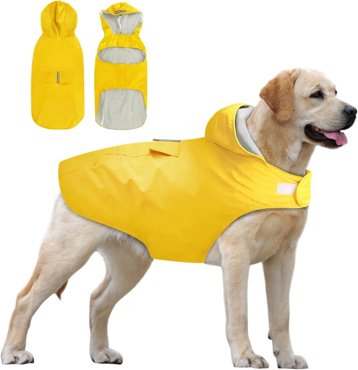 Waterdichte en Reflecterende Hondenjas met Capuchon en Kraagopening voor Kleine, Middelgrote en Grote Honden (2XL, Geel) - Ideaal voor Koud en Nat Weer