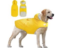 Waterdichte en Reflecterende Hondenjas met Capuchon en Kraagopening voor Kleine, Middelgrote en Grote Honden (2XL, Geel) - Ideaal voor Koud en Nat Weer