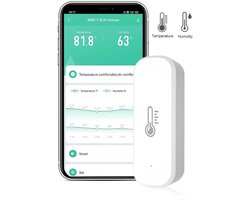 Slimme WiFi Temperatuur En Luchtvochtigheid Sensor – Draadloze Thermometer Hygrometer Met App Monitoring En Meldingen – Compatibel Met Tuya Smart Life Alexa En Google Home – Binnen Sensor Zonder Hub Voor Huis Kantoor Kas Of Opslagruimte