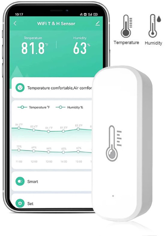 Slimme WiFi Temperatuur En Luchtvochtigheid Sensor - Draadloze Thermometer Hygrometer...