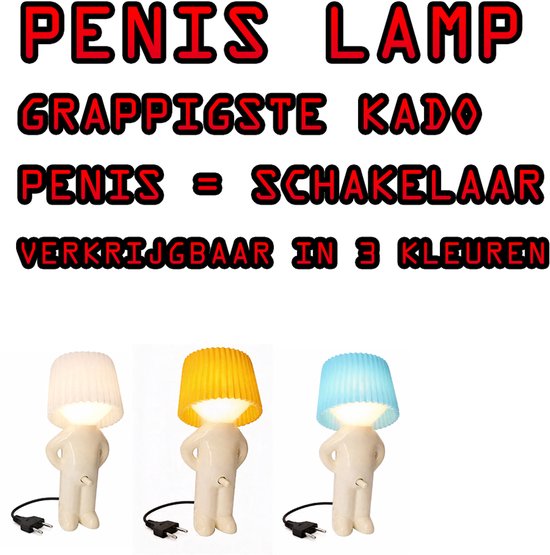 Drie lampjes in de vorm van een mannetje: wit, geel en blauw. De schakelaar zit bij de penis.