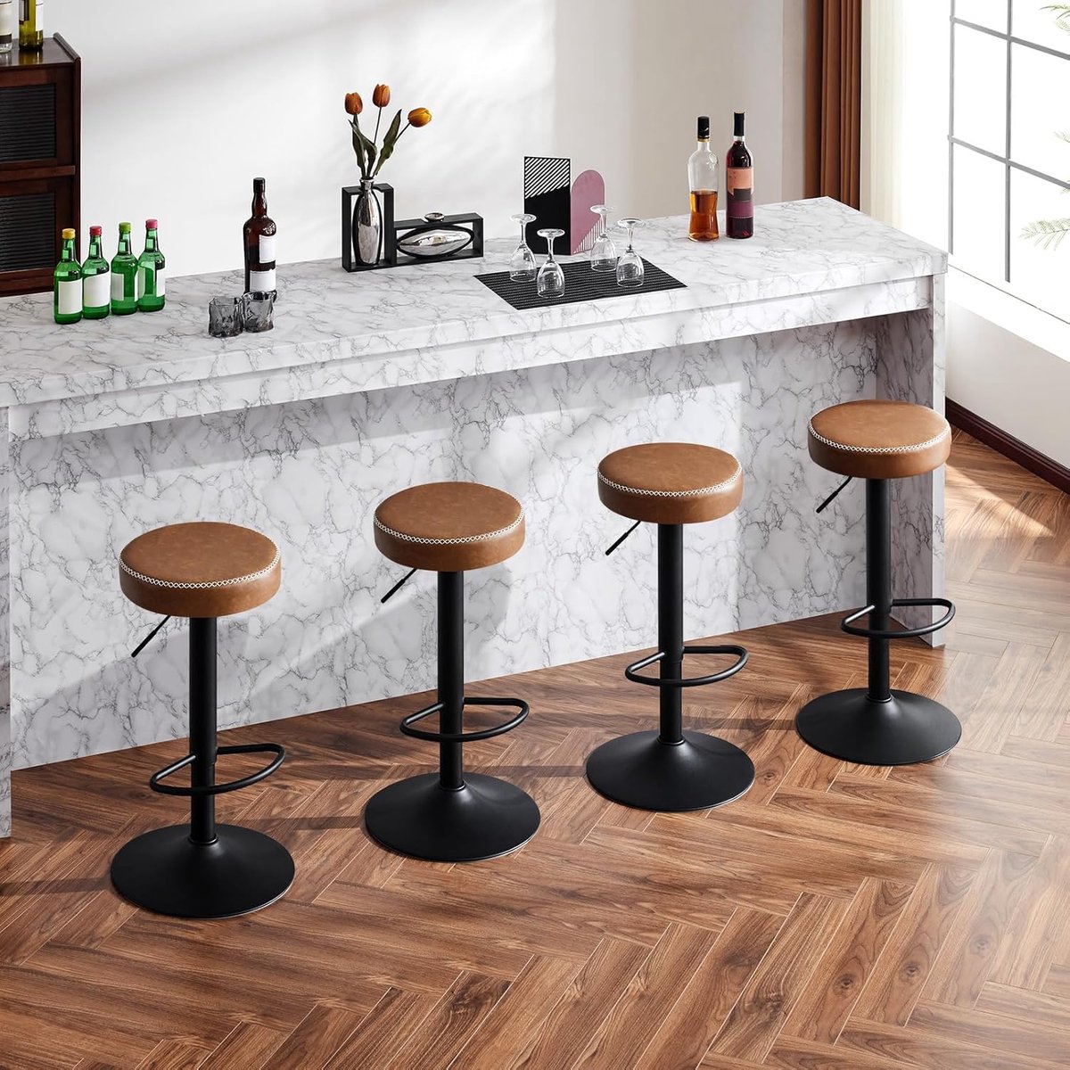 Set van 2 Design Barkrukken met Rugleuning - – Draaibaar & In Hoogte - Medahomestore