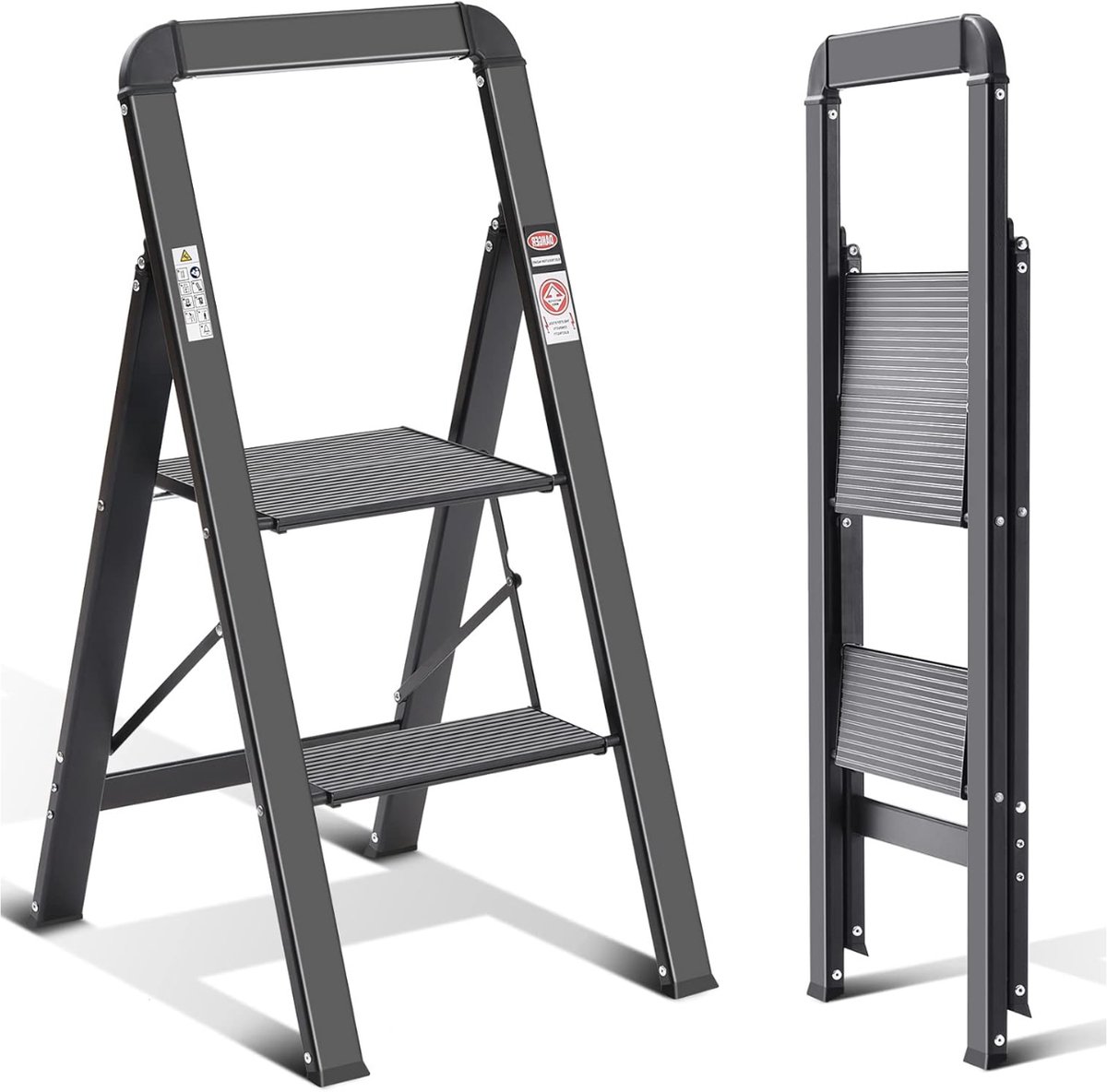 Stellar Trapladder - 2 Treden - Vouwladder - Vouwladder Met Leuning - Antislip - Huishoudladder - Belastbaar Tot 150 kg - 45B x 93H cm