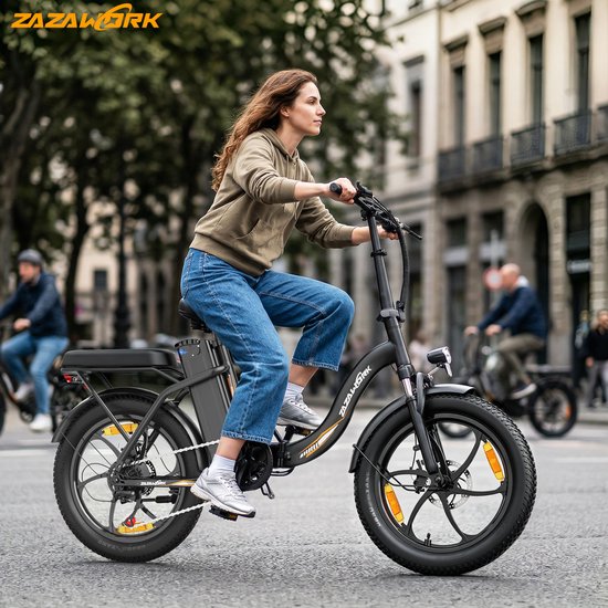 ZAZAWORK C16 Elektrische Fiets - Actieradius tot 50 km - Afneembare 48V 16Ah Batterij - 250W Motor - 7 Versnellingen - 20 Inch Opvouwbare E-Bike - Zwart van Merkloos — afbeelding 2