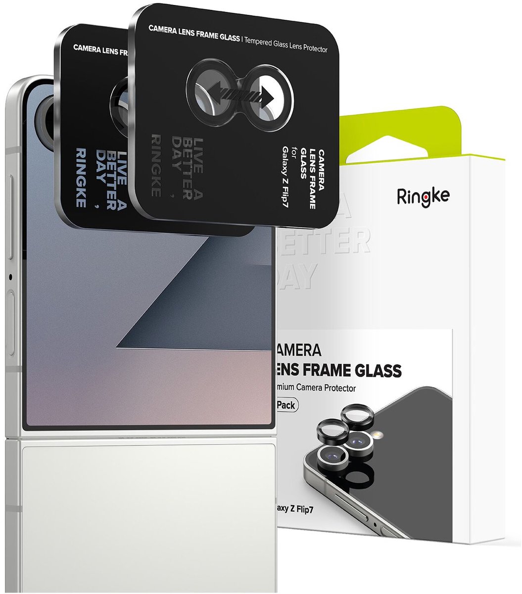 Ringke Camera Lens Frame Glass - Camera Protector Geschikt voor Samsung Galaxy Z Flip 7 - Case Friendly Tempered Glass - Zwart 2-Pack