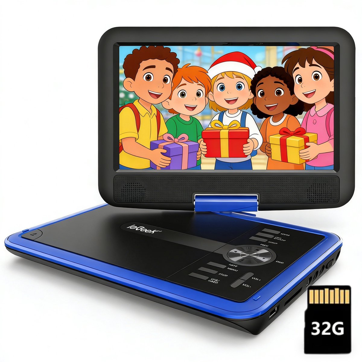 ieGeek Draagbare DVD Speler Auto - 11.5 Inch - 9,5 Inch Oogbeschermend Scherm - mit 32GB Karrt - TV/USB/SD - Draaibaar Scherm - 5 Uur Oplaadbare Batterij - voor Kinderen en in de Auto - Blauw