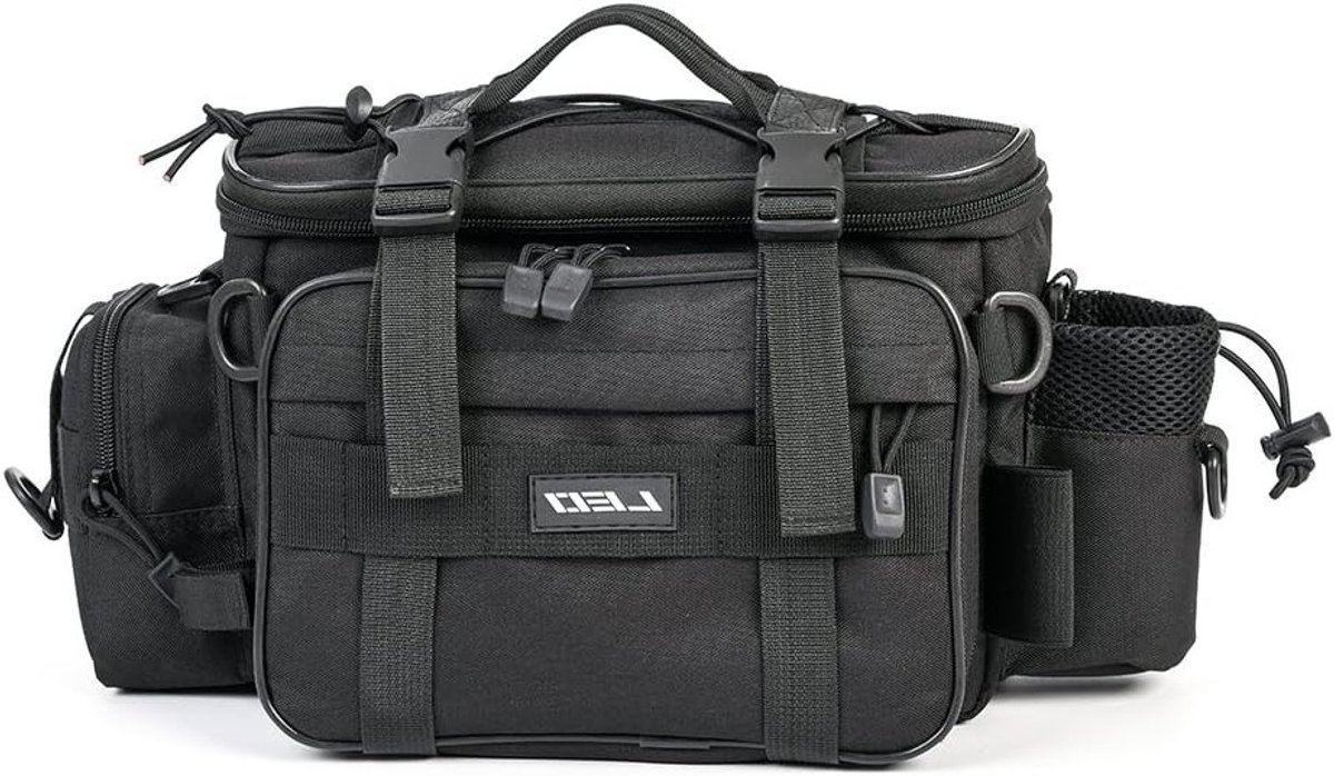 Multifunctionele Visuitrusting Tas voor Buitenactiviteiten, Schoudertas, Heuptas en Lure Organizer in Modern Zwart