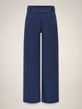 Donkerblauwe wijde broek met knopen en elastische tailleband.