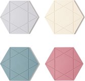 Set van 4 Hexagonale Siliconen Onderzetters, Hittebestendig en Antislip, in 4 Pastelkleuren, voor Pannen, Glazen en Tafeldecoratie