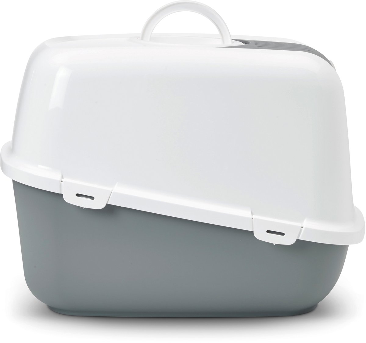 Bol.com Savic Nestor Jumbo - Kattenbak XL - Inklapbare Voorkant - Grijs/Wit - 66,5 x 48,5 x 46,5 cm aanbieding