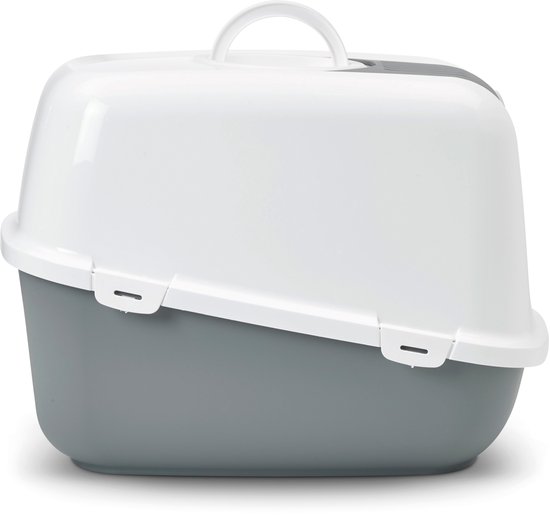 Savic Nestor Jumbo - Kattenbak XL - Inklapbare Voorkant - Grijs/Wit - 66,5 x 48,5 x 46,5 cm