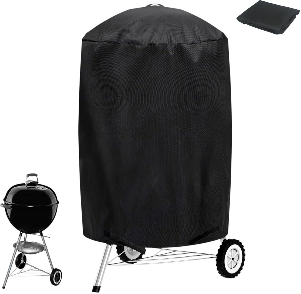 BBQ hoes waterdicht - Barbecue beschermhoes - BBQ accessoires - BBQ Hoes - Ronde bbq hoes - Oxford - UV- en Waterdicht - 62cmx105cm - zwart - Opvouwbaar