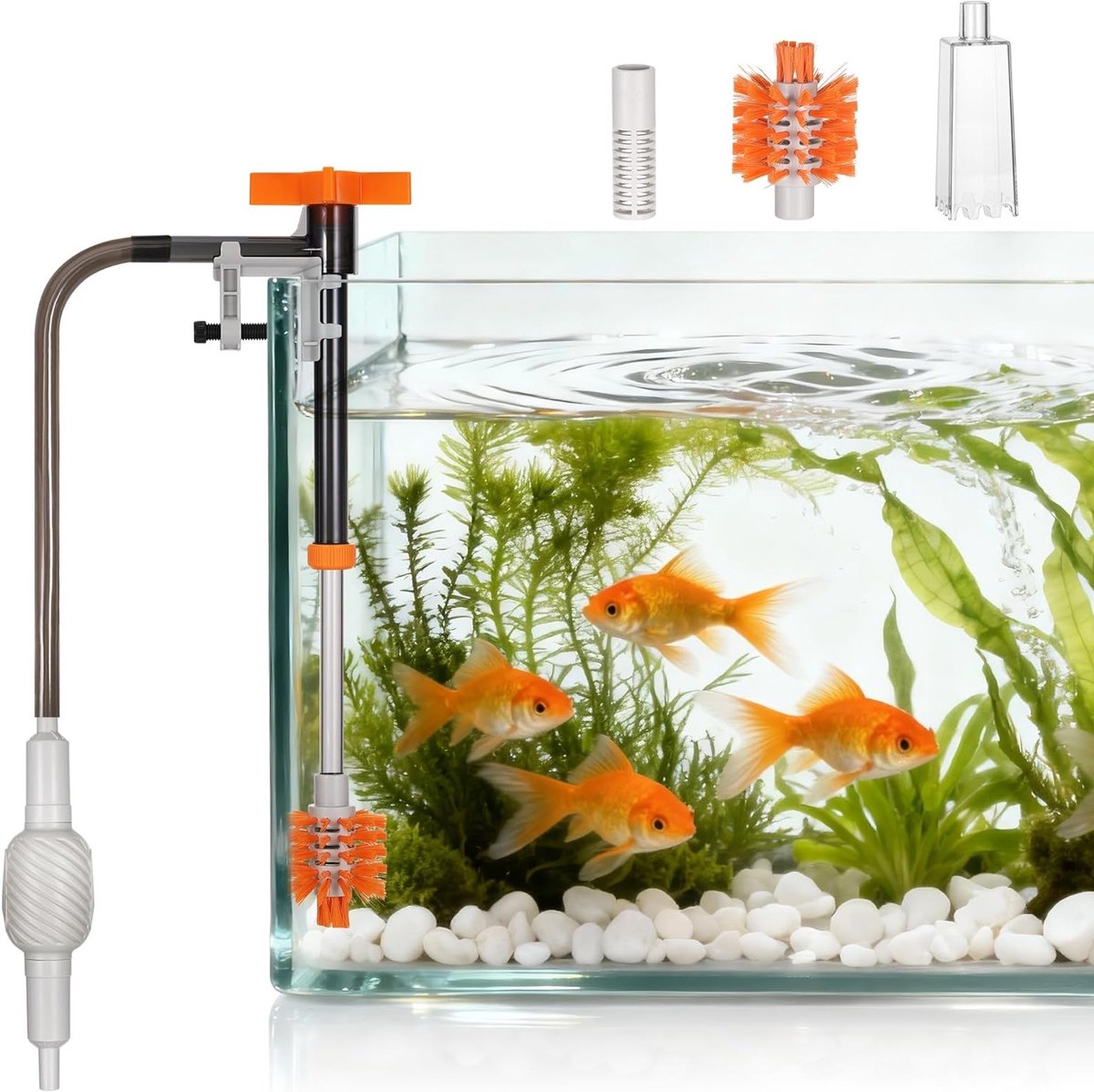 3-in-1 Aquarium Reinigingsset – Uitschuifbare Aquarium Vacuüm Cleaner met Sifon en 3 Borstels – Afvoerpomp, Grindreiniger en Waterverversing Accessoires voor een Schone Leefomgeving