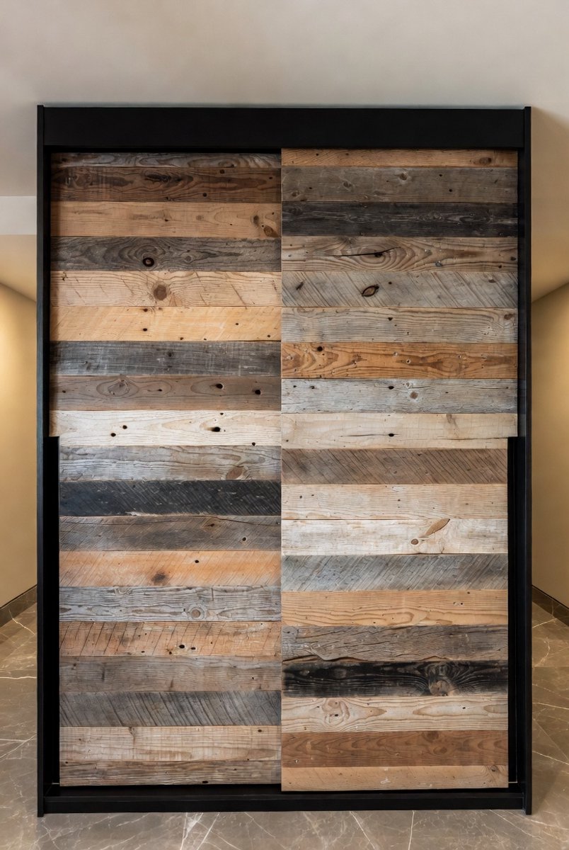 Modern Schuifdeur Kledingkast 150 cm – Mat Zwart & Old Style Design – Garderobekast / Slaapkamerkast / Woonkamerkast met Schuifdeuren – 200 cm Hoog & 62 cm Diep – Mobili Bella