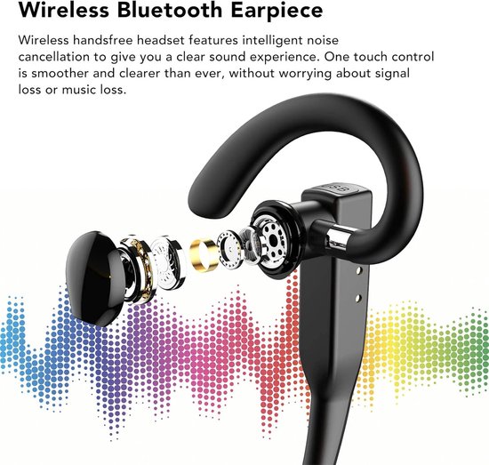 Bluetooth-headset met één oor, ruisonderdrukkende mono-headset, Bluetooth-oortelefoon met 360 graden draaibare oorhaak, LED-display, 400 uur lange stand-bytijd — afbeelding 4