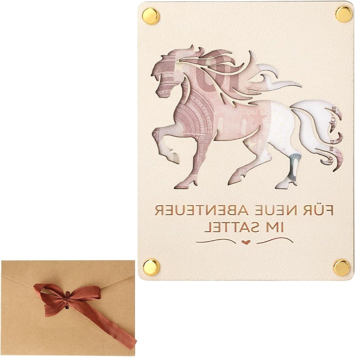 SnelShoppen - Geldcadeau Ruiter van Hout, 13 x 10 cm, Creatieve Geschenkverpakking voor Geld en Waardebonnen, Gepersonaliseerd Verjaardagscadeau voor