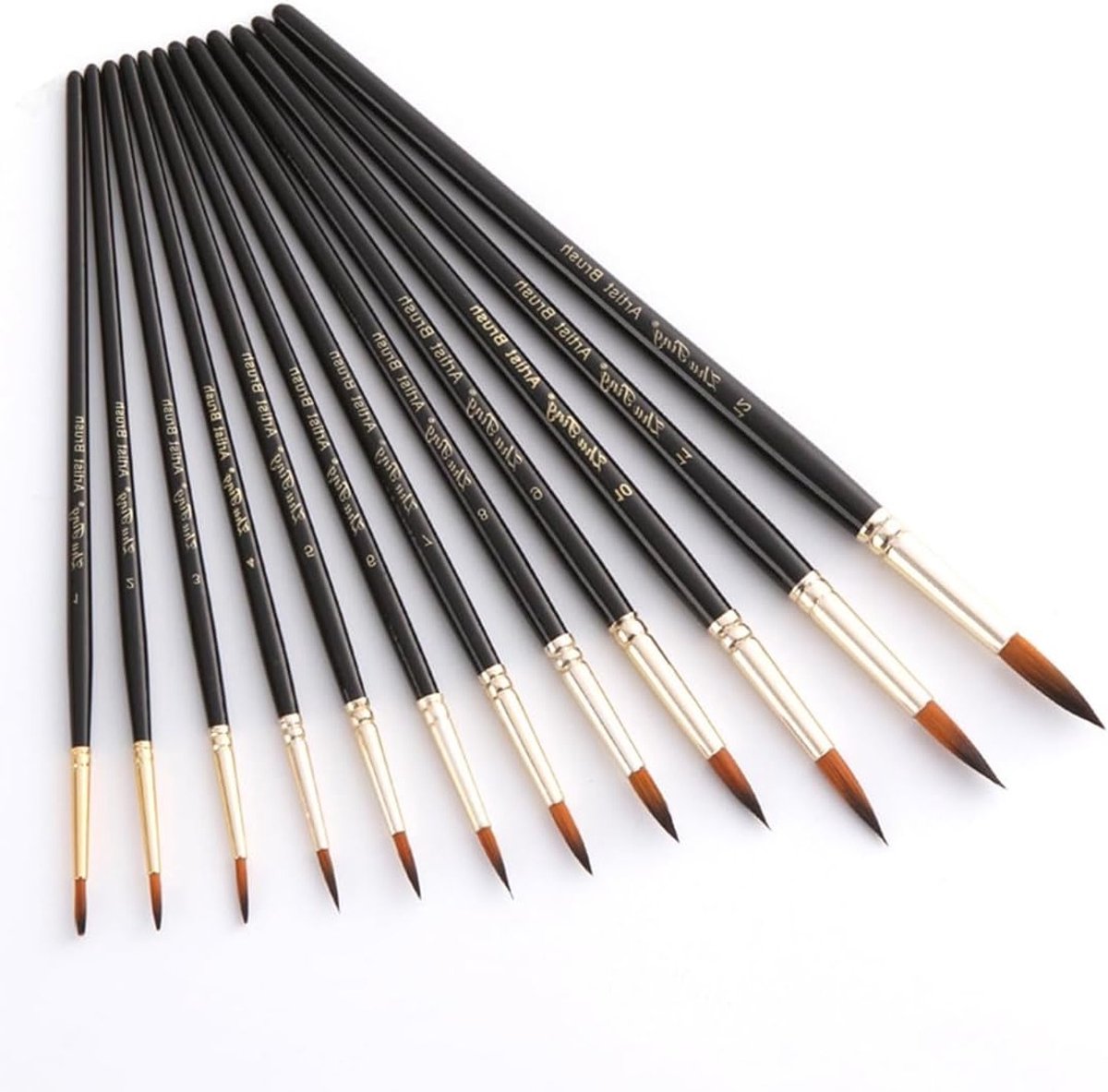 12-delige Penseelset voor Aquarel, Acryl en Olieverf - Nylon Ronde en Puntige Penselen voor Volwassenen en Kinderen