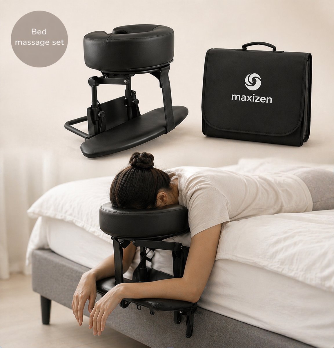 Maxizen Bed Massage Hoofdsteun - Verstelbaar Gezichtskussen & Armsteun - Massage Kussen voor Bed Met Armsteun - Nek & Rug Ontspanning - Inclusief Opbergtas - Inclusief U-Handdoek - Wellness & Ontspanning