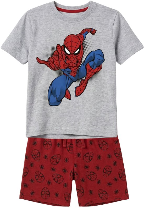 Spiderman Shortama - Maat 110/116 - Katoen - Rood - Grijs - Kind