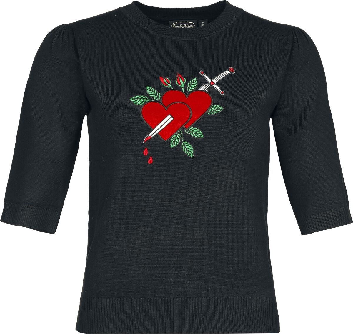 Voodoo Vixen Heart & Dagger Embroidered Sweater Dames Sweatshirts - zwart - S