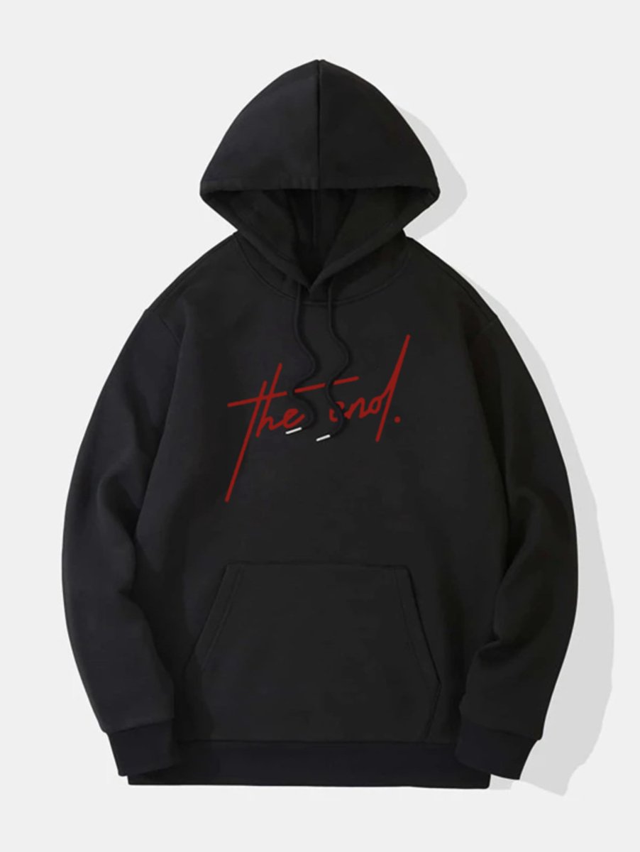 Hoodie Heren & Dames met Print "The End" - Zwarte Streetwear Hoodie met Capuchon - Casual Trainingspak - 4XL