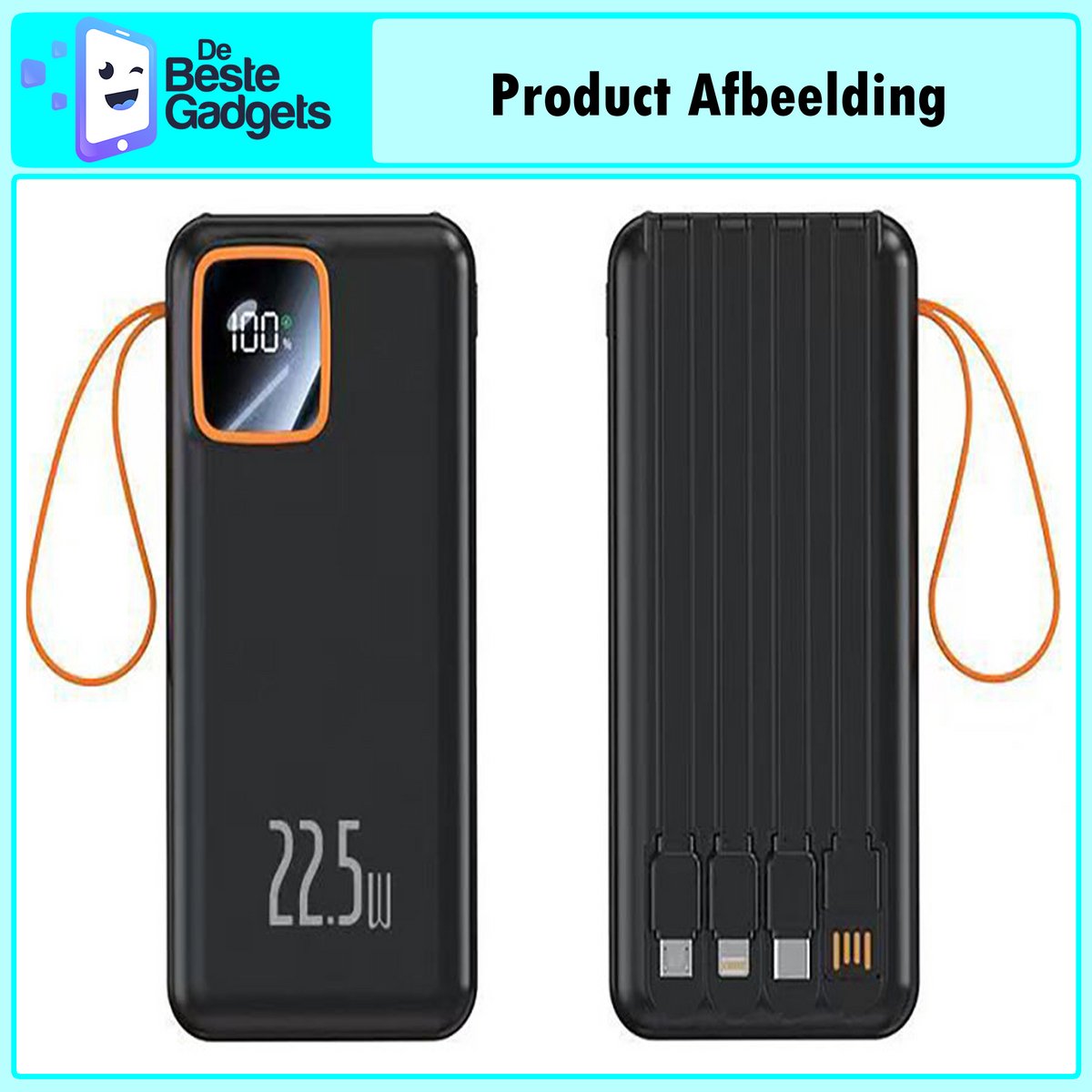 De Beste Gadgets Powerbank 60.000mAh – 30W Snelladen – 4 Ingebouwde Kabels – USB-C, Lightning & Micro-USB – Draagbare Oplader voor iPhone, Samsung, iPad & Meer – foto 2