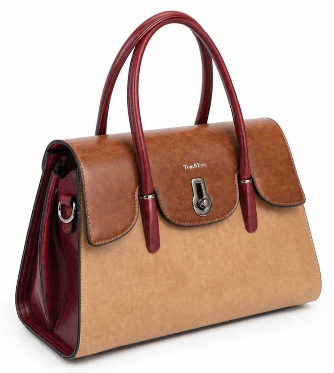Tom & Eva Handtas Vintage Design, leerlook - Zeer mooi en tijdloos design - Apricot-Coffee - (bxhxd) ca. 32,5cm x 24cm x 16cm
