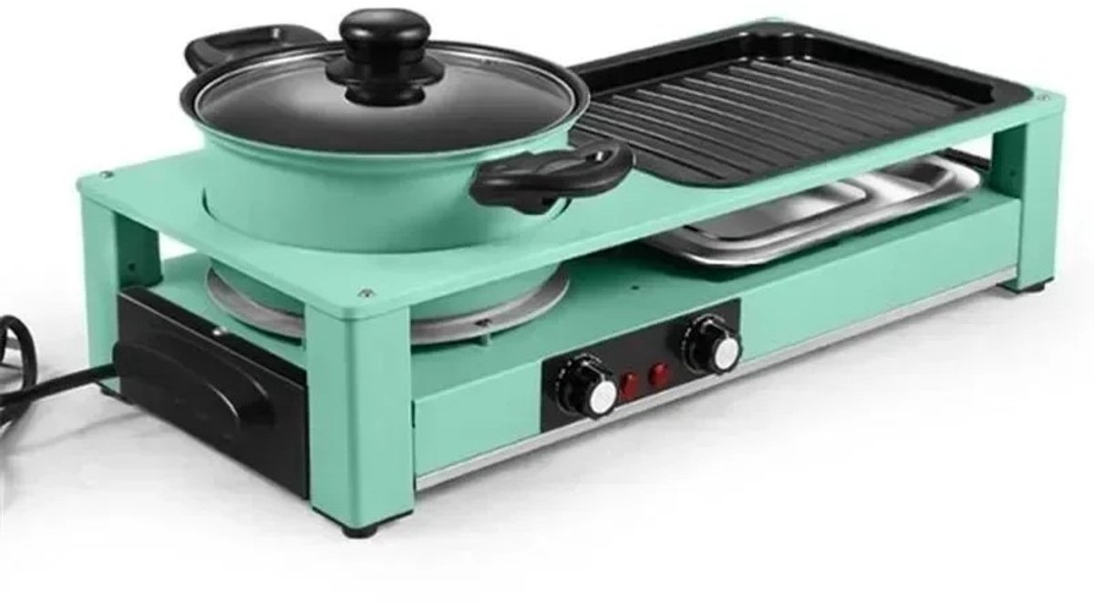 M-Goods - Elektrische BBQ Grill & Hotpot - 3-in-1 Gourmetstel - Tafelgrill - Hot Pot - Teppanyaki - 2200W
