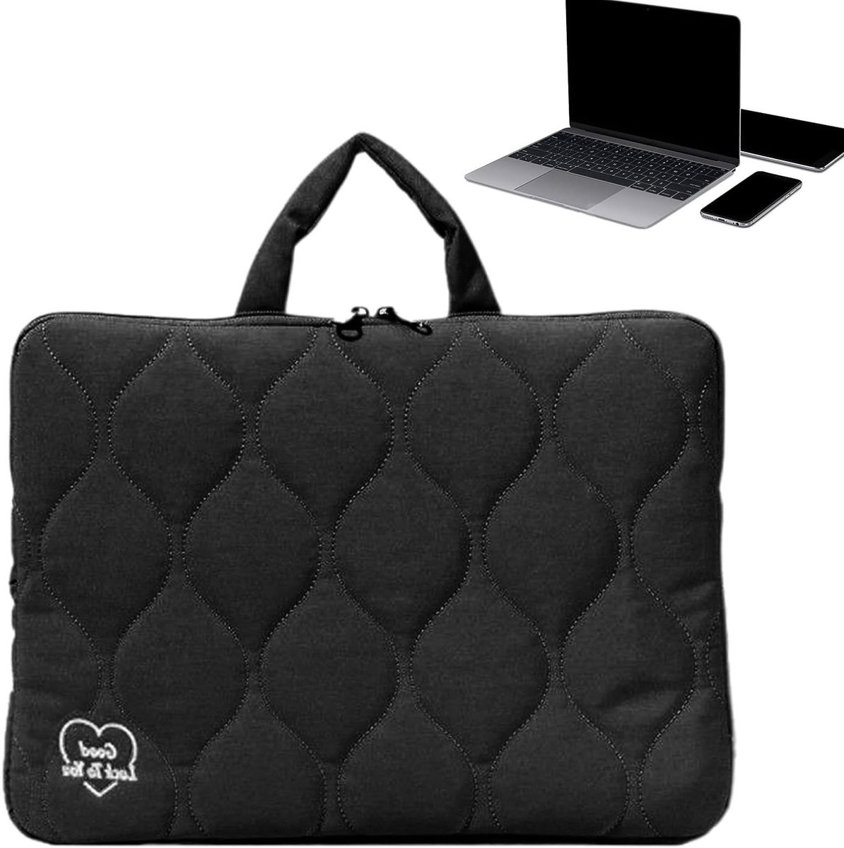 Laptopbeschermhoes - Draagbare computerhoes - Veilige opslag - Getextureerde 3D-naden - Tot 15 inch - Zwart