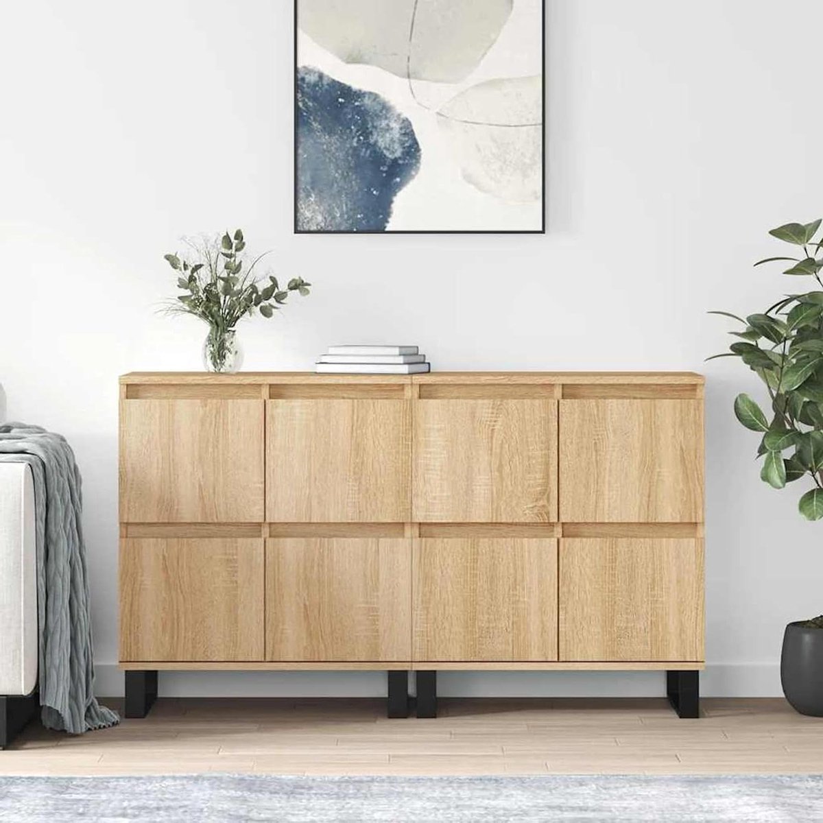 Buffetkast set - Dressoir commode - Woonkamer organiseren - Tijdloos design - 120 x 35 x 70 cm - Sonoma-eiken