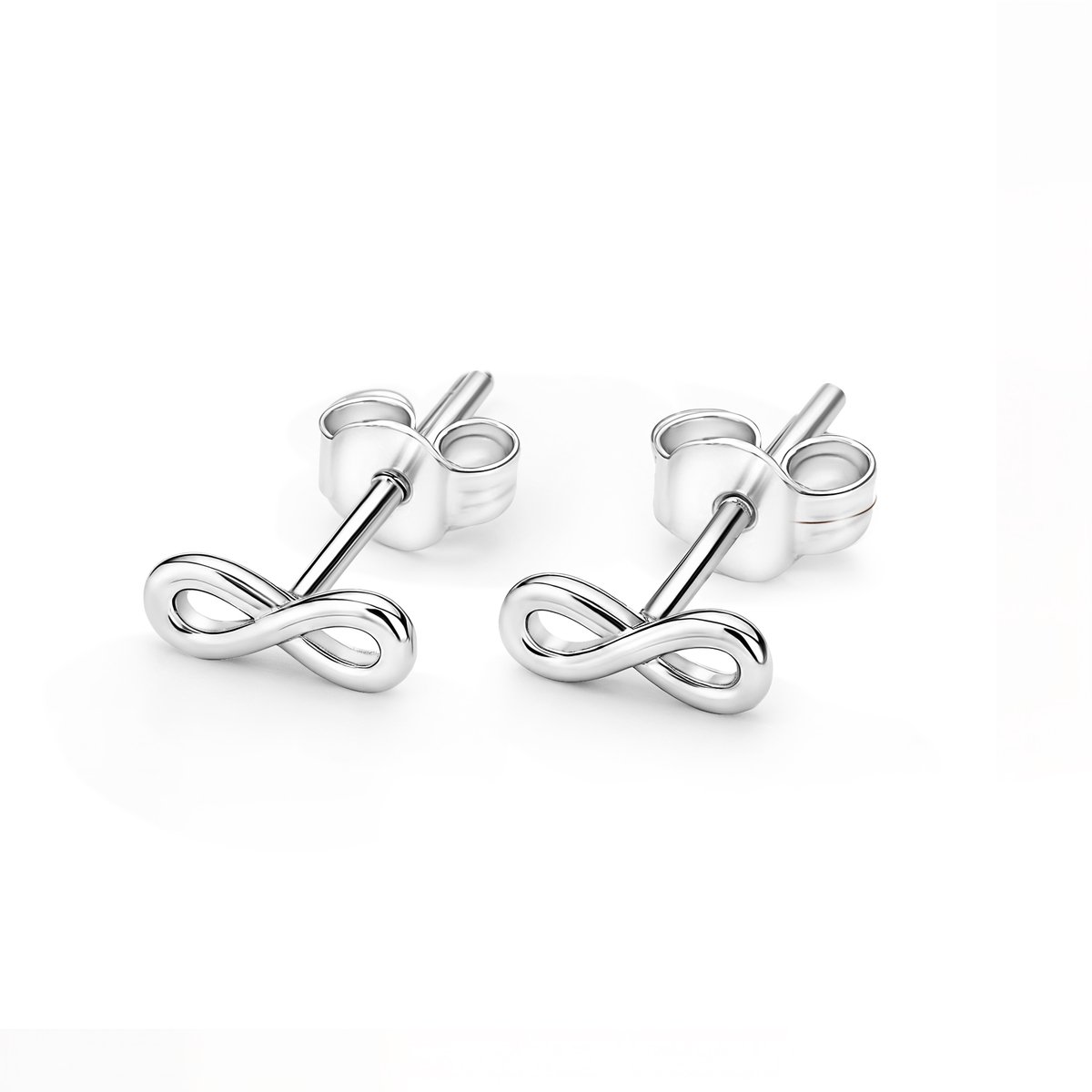 14kt - Witgouden Oorstuds met Infinity Symbool 8 mm - 0,8 mm Staaf Dikte - 14 Karaat Gouden Oorbellen voor Dames - Infinity Oorknopjes - Echt Goud (585) - Inclusief Echtheidscertificaat