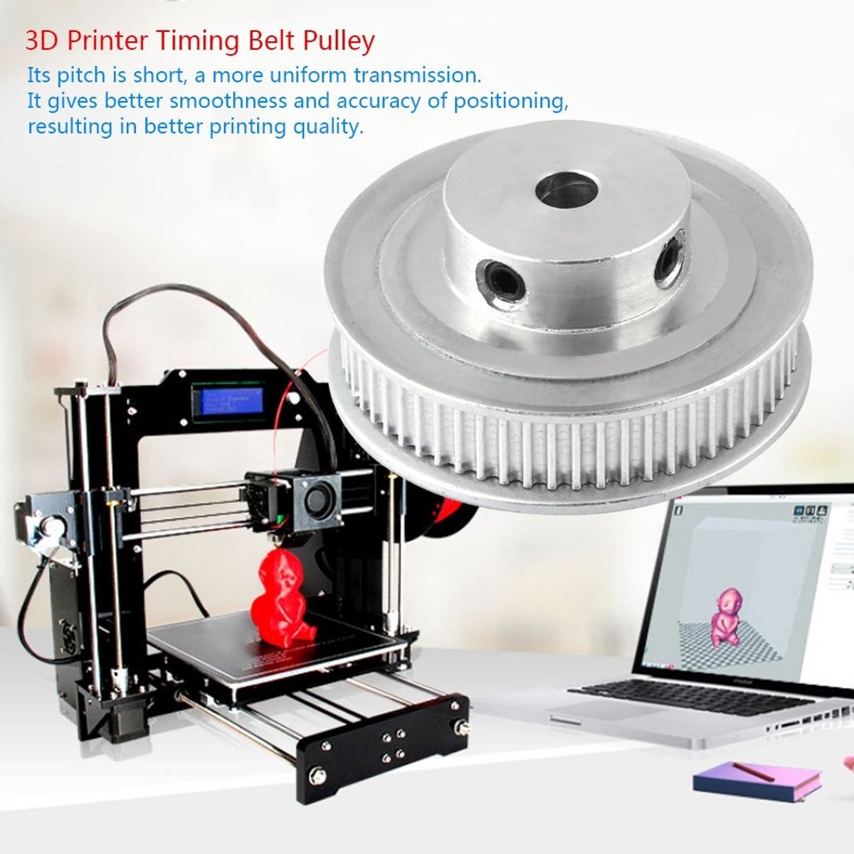 Byshayne- Steppermotor 60 Tanden - GT2 Tandwielen - 5 mm Bore - 3D Printer - Inclusief Schroeven/Werkzeug - Hoge Precisie - Tandwiel