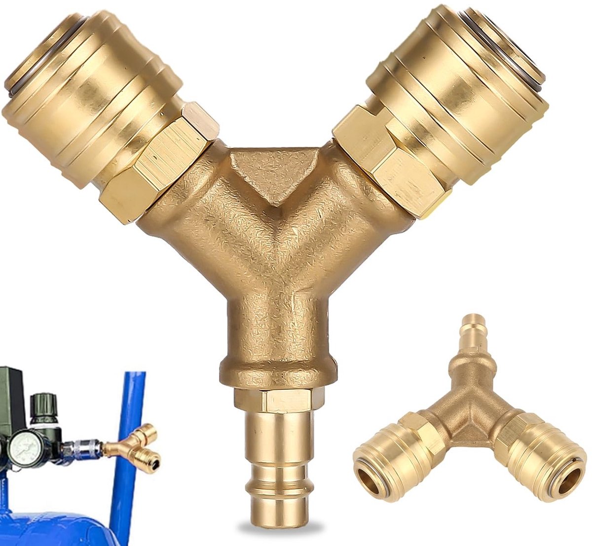 Cosensi- Distributor met Y-ontwerp - 1/4 Inch Snelsluiting - Compressed Air - Corrosiebestendig - 13.5 x 19 x 2.7 cm - Eenvoudige installatie - Luchtverdeler