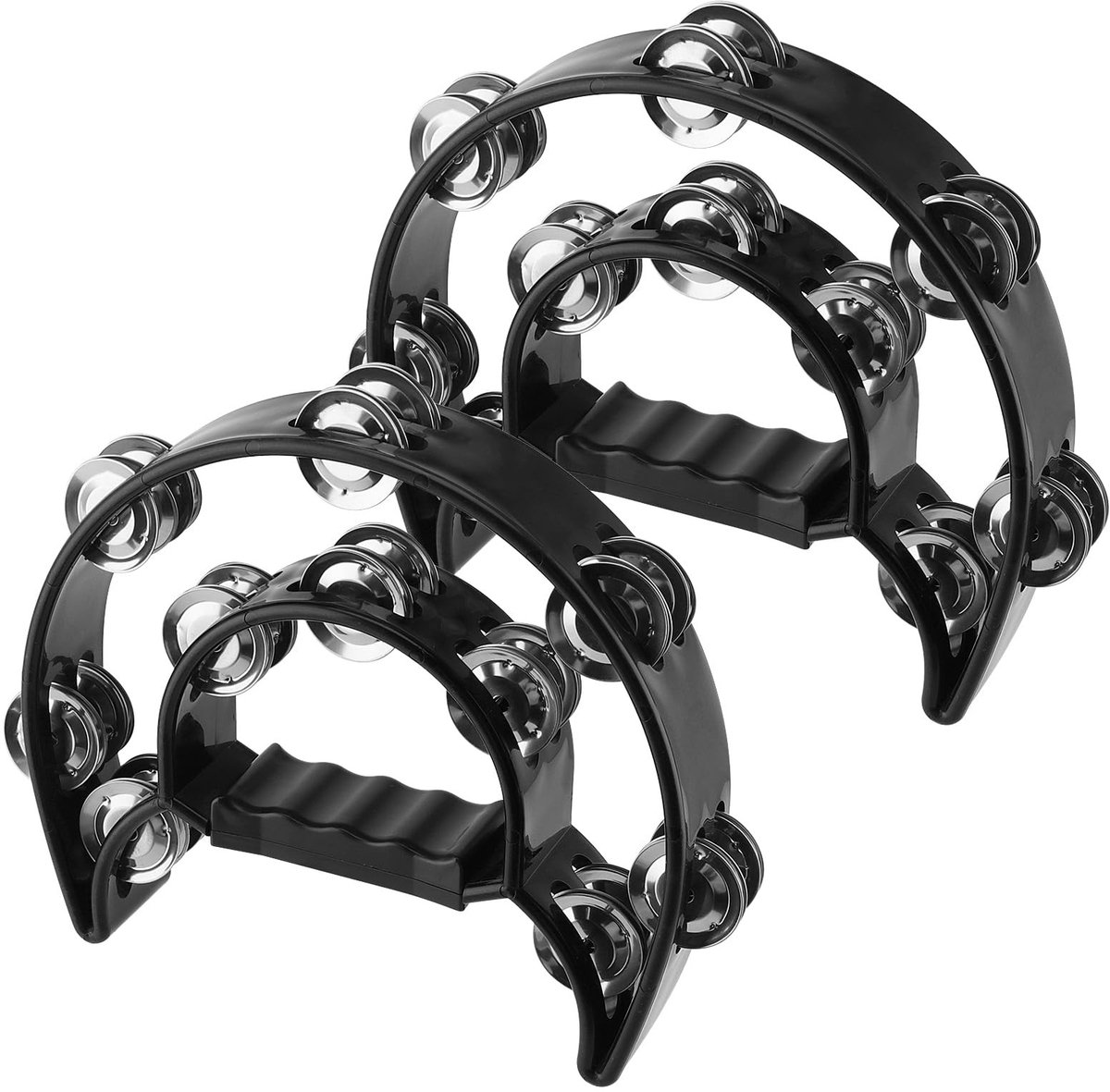 Cosensi- Tambourin 22 cm - Muziekinstrument met handgreep - Klemring met dubbele rijen jingles - Lichtgewicht ontwerp - Elegant zwart - Ideaal voor KTV/party