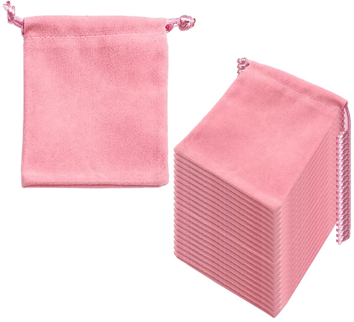 Cosensi- Sieradenzakje 20 Stuks - Roze Fluwelen Zakjes - Geschenk-Opbergzakje - Trekkoord - 7 x 9 Cm - Lichtgewicht en Zacht - Cadeauzakje