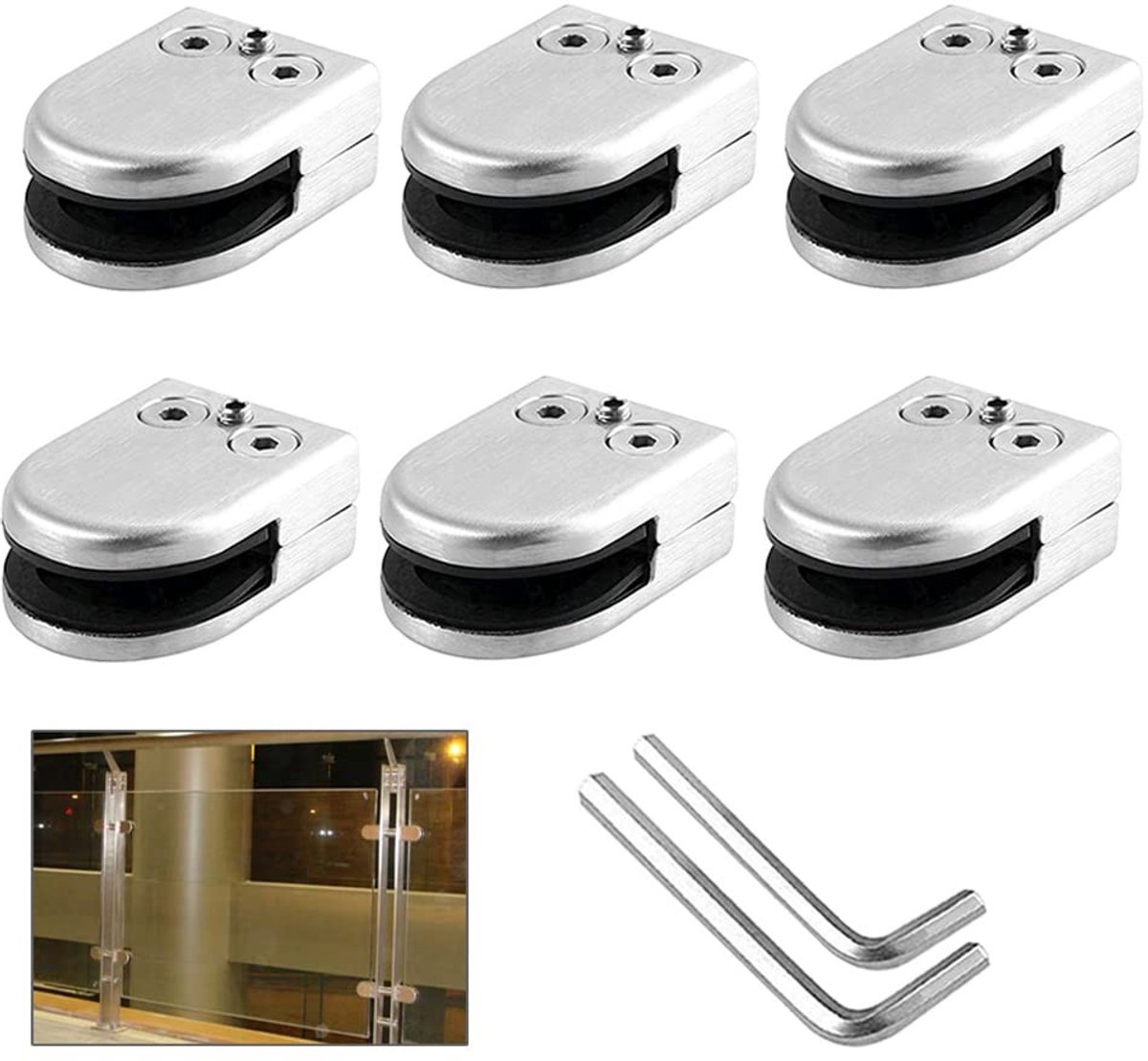 Cosensi- Glasbeslag Maat M - 6 Stuks - Roestvrij Staal - Verstelbare Beugel - Inclusief Schroevendraaiers - Voor 8/10 mm Glas - Glassteun