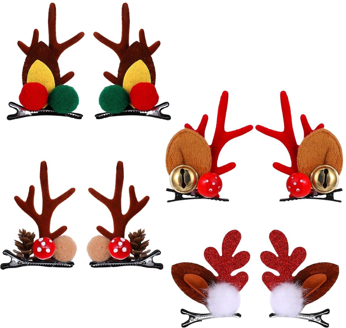 Cosensi- Haarspeldjes 4 Paar Kerst - Decoratieve Haarspelden - Rendier Gewei - Pluche Hoofdtooi - Accessoires voor Feest - Afmetingen 7 × 6,5 × 2 cm - Haarclips