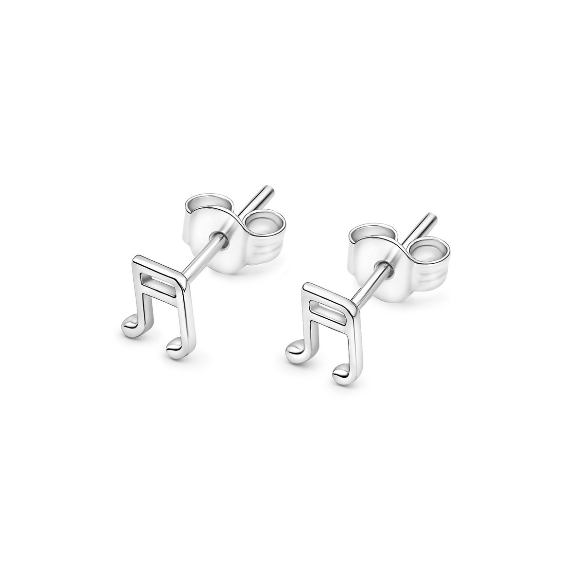 14kt - Witgouden Oorstuds met Muzieknoot 7 mm - 0,8 mm Staaf Dikte - 14 Karaat Gouden Oorbellen voor Dames - Muziek Oorknopjes - Echt Goud (585) - Inclusief Echtheidscertificaat