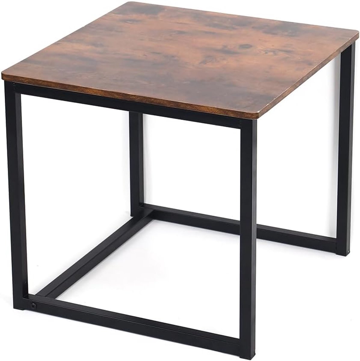 Vierkante Bijzettafel Houten Nachtkastje met Zwart Metalen Frame - Salontafel voor Woonkamer en Slaapkamer