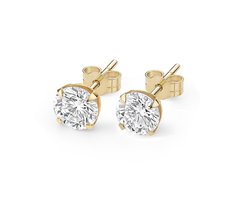 14kt - Geelgouden Oorstuds met VVS Moissanite Steen 5 mm - 0.8 mm Staaf Dikte - 14 Karaat Gouden Oorbellen voor Dames - Solitaire Oorstekers - Echt Goud (585) - Inclusief Echtheidscertificaat