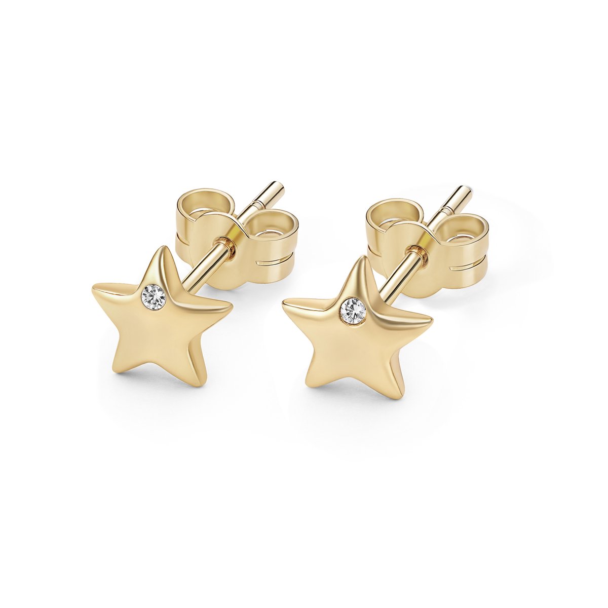 14kt - Geelgouden Oorstuds met Ster Top en Heldere Steen 6 mm - 0,8 mm Staaf Dikte - 14 Karaat Gouden Oorbellen voor Dames - Ster Oorknopjes - Echt Goud (585) - Inclusief Echtheidscertificaat