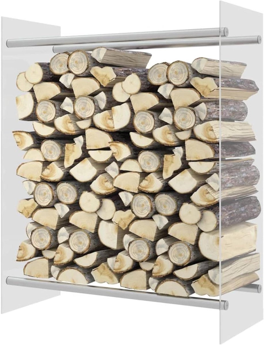 Brandhoutrek - Brandhoutstandaard - Haardhout Opslag - Transparant Gehard Glas - 80 x 35 x 100 cm - Transparant