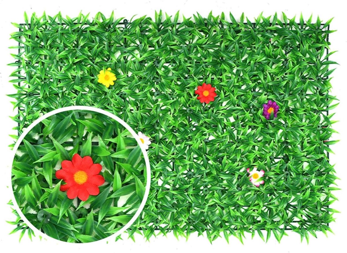 Kunstgras Panelen - Wandmatten Haag - Tuin Decoratie - Hoge Dichtheid PE - 60x40 cm - Groen