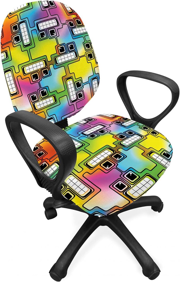 ABAKUHAUS kleurrijke bureaustoel overtrek, leuk bordpatroon, decoratieve beschermhoes gemaakt van rekstof, meerkleurig