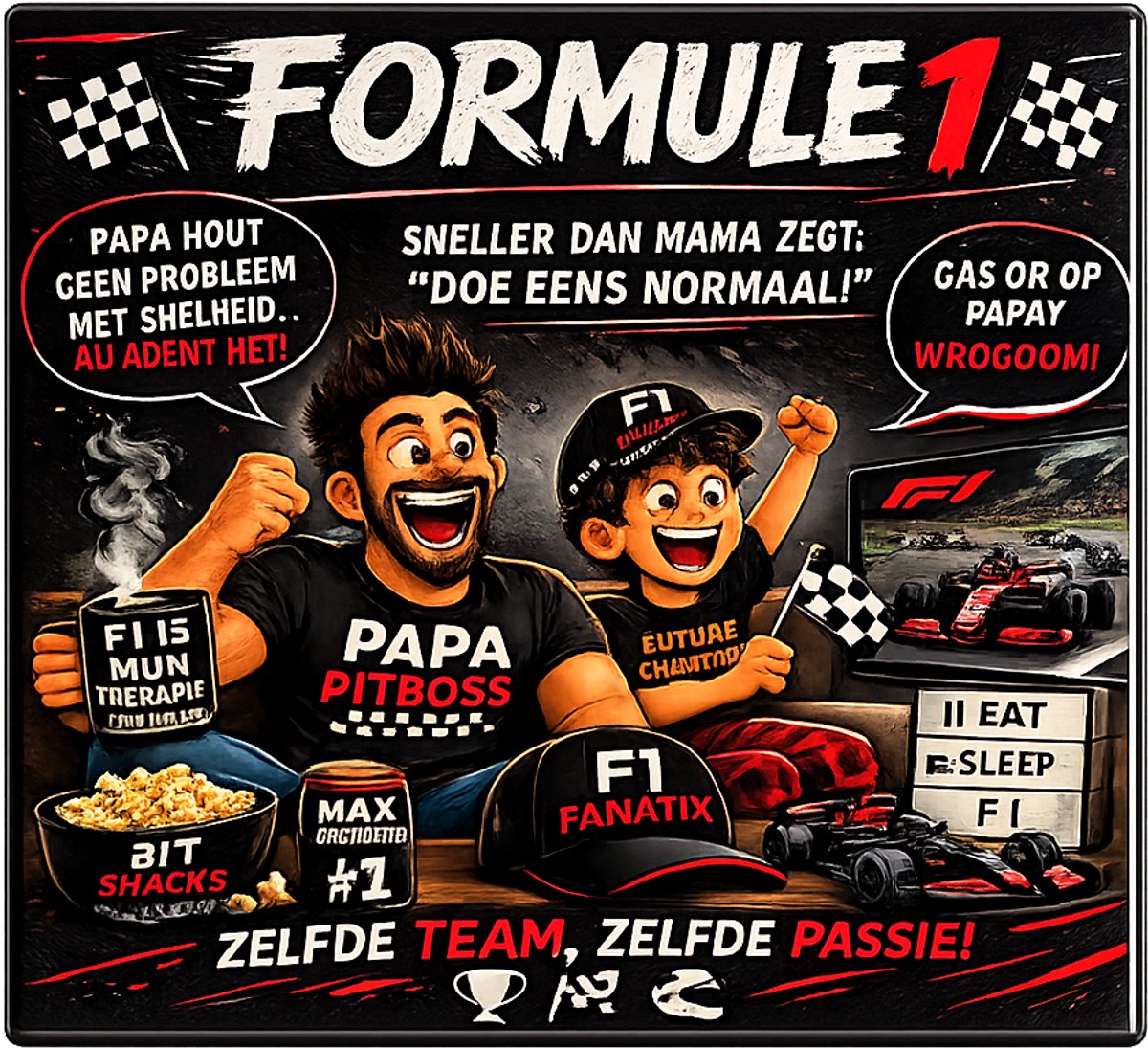 Tegeltje 15x15 cm Formule 1 Tegeltje Vader & Zoon – Zelfde Team, Zelfde Passie! | Uniek Cadeau voor F1 Fans