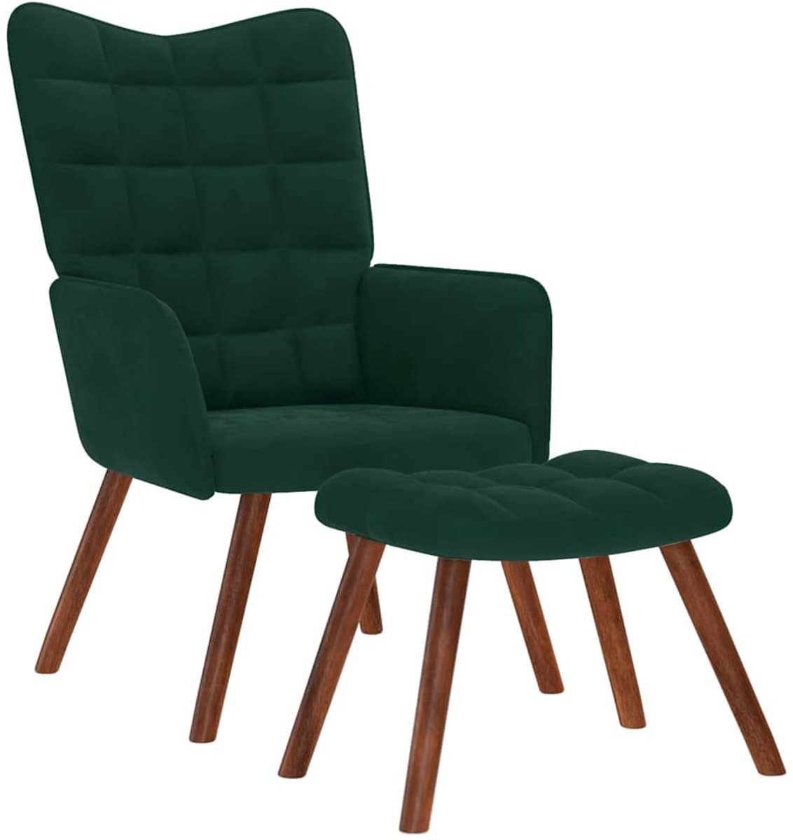 vidaXL Relaxstoel - met - kruk - donkergroen - fluweel
