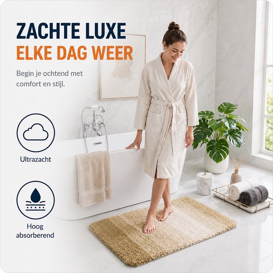 BOTC Badmat - Antislip - 80x50cm - Absorberende Badmat - Douchemat - Toiletmat - Geel/Wit