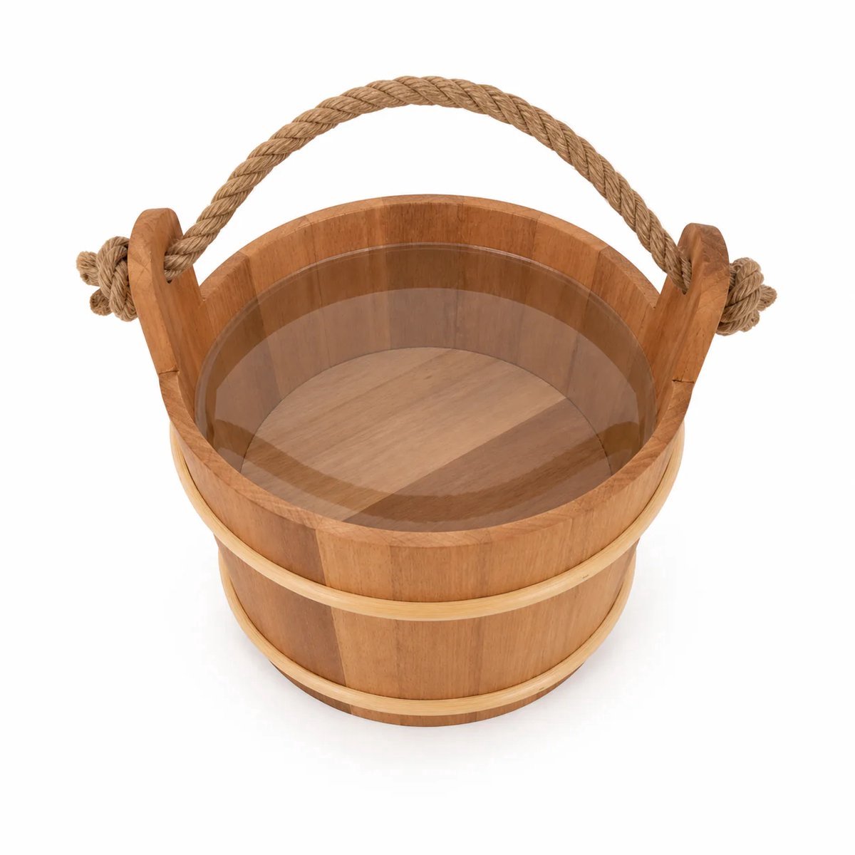 Sauna Emmer met Touw Handvat - Voor Opgieten van Sauna - Met Inzetemmer - Elzenhout - Opgietemmer Sauna - 4 Liter - Sauna Accessoires