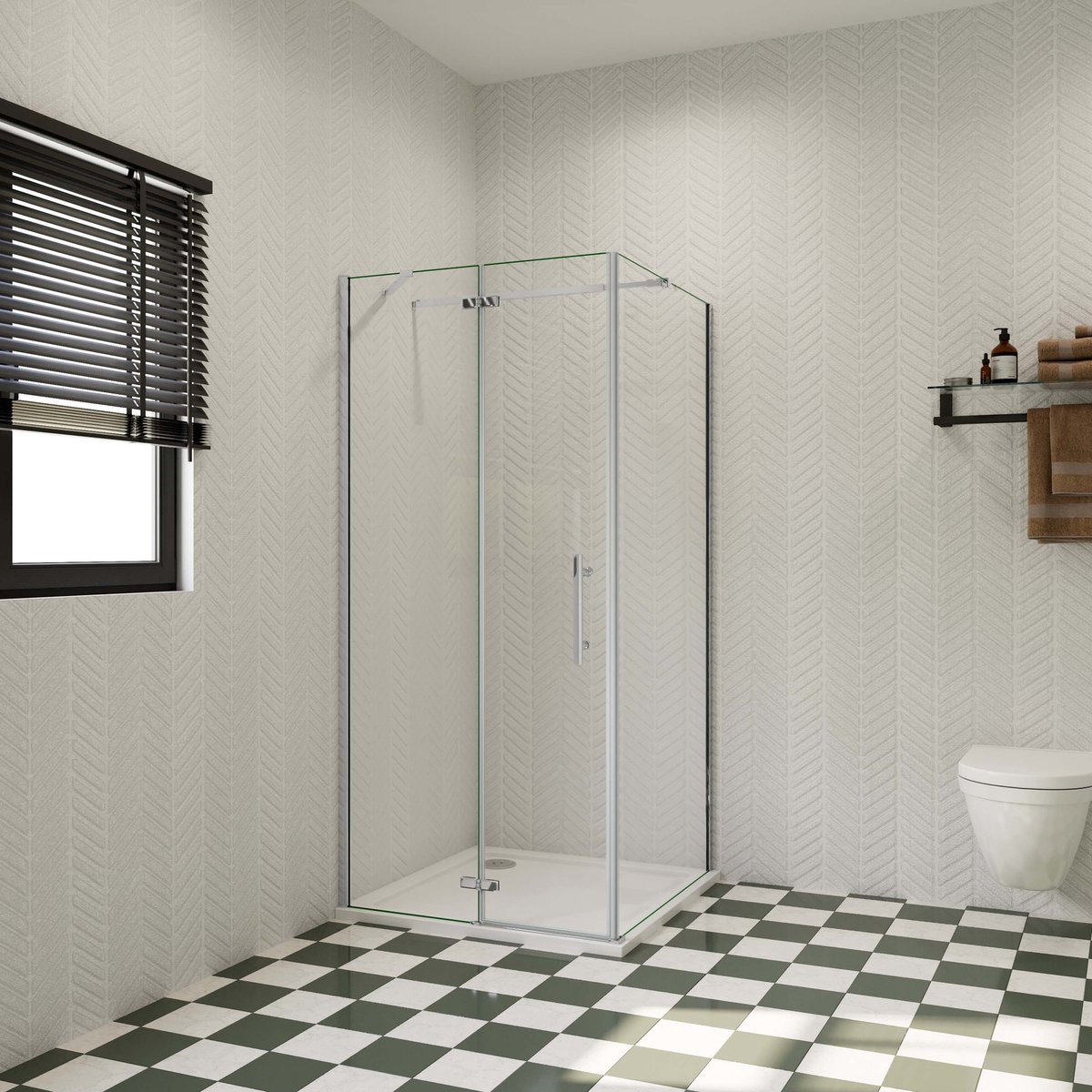 Aica hedendaags Douchecabine 76x76x195cm draaideur+zijpanelen 6mm helder EasyClean veiligheidsglas 73-120cm Stabilisatorstang glanzend chroom profiel Inclusief complete douchebak