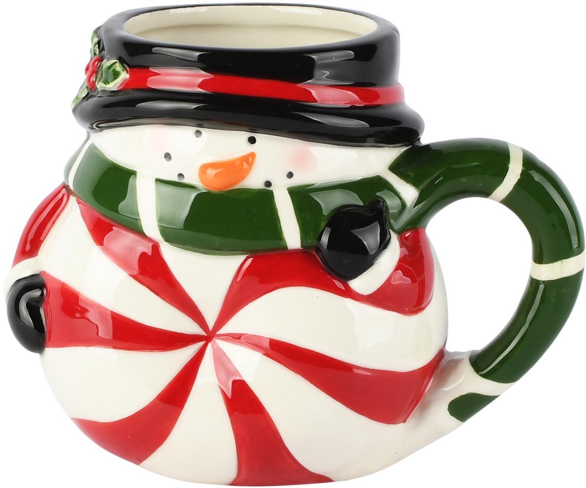 Dekoratief | Mok sneeuwman 'Candy Cane', rood/wit, keramiek, 16x10x13cm | A265790